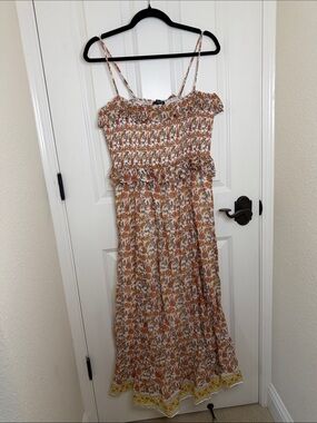 J. Crew Orange Yellow and Cream Floral Smocked Dress